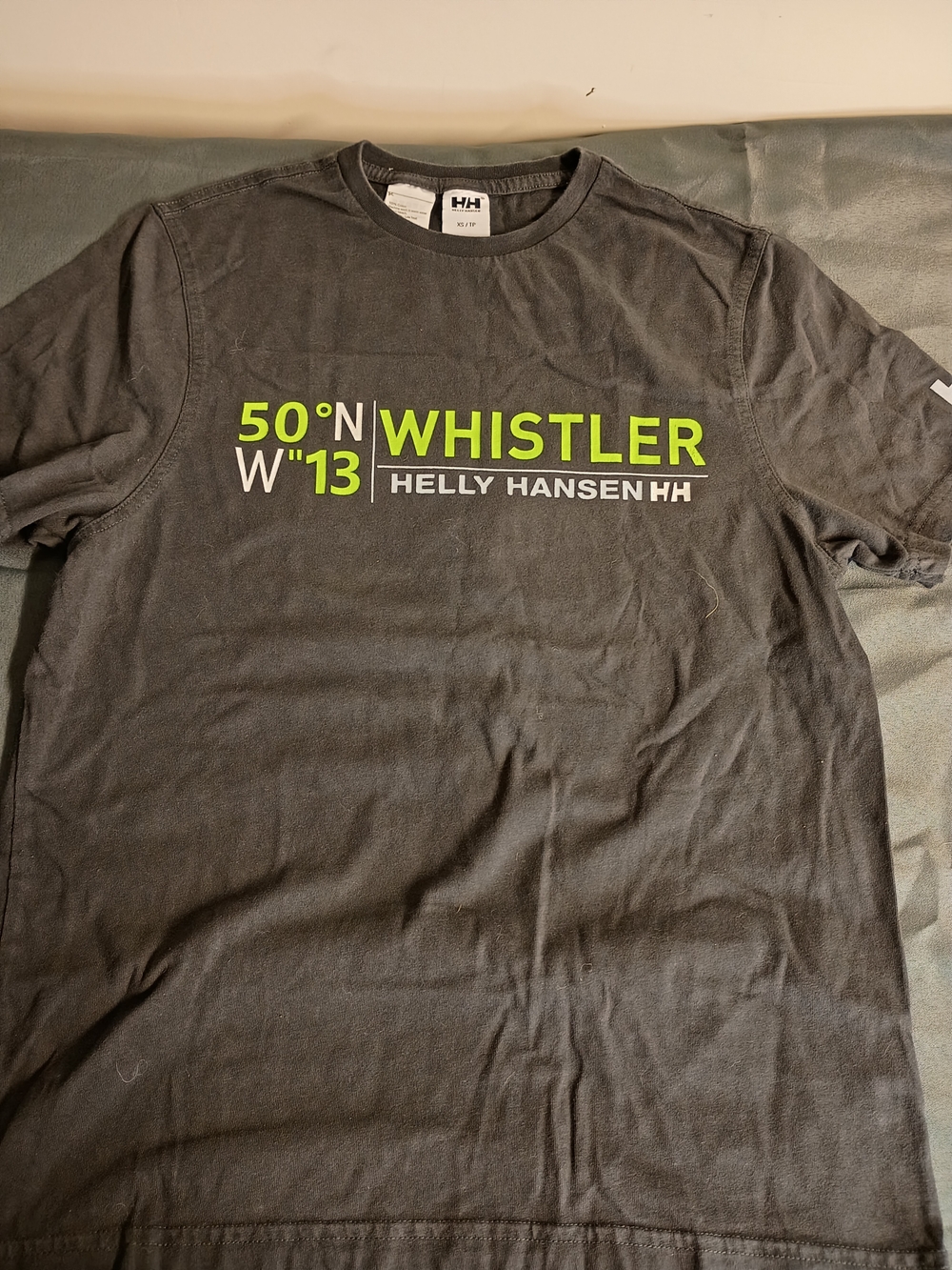 Helly Hansen Black Tee with Neon Green Whistler Graphic
